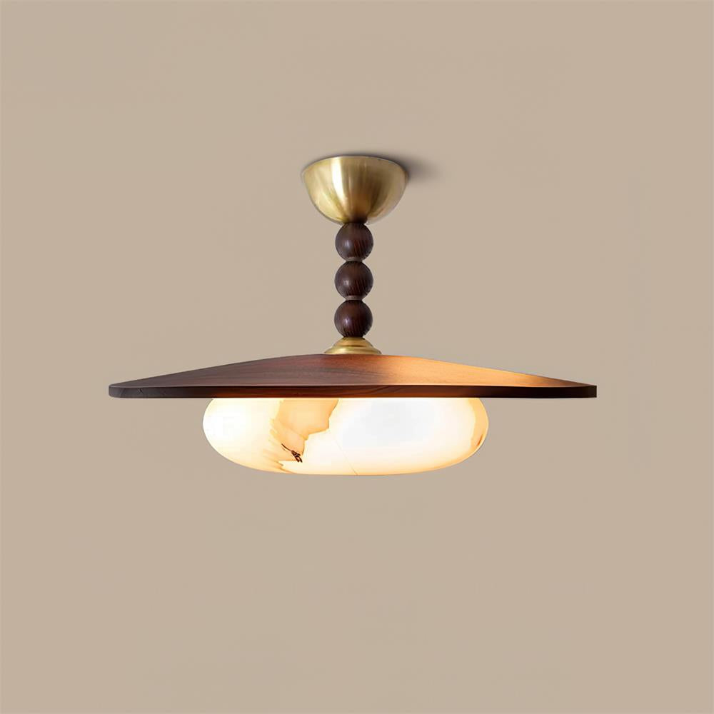 Imitation Alabaster Diffuser With Walnut Wood Ceiling Light